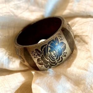 Wood Burned Floral Bangle Bracelet